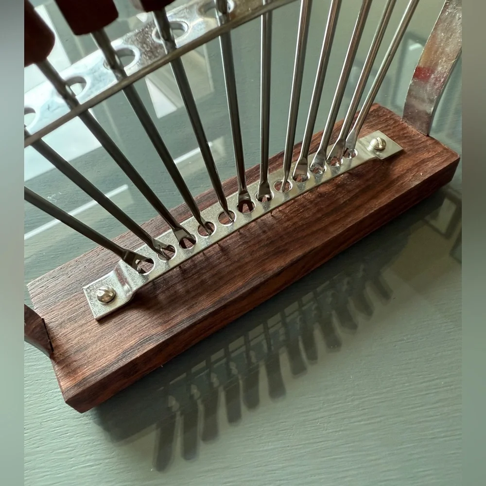 Vintage Cocktail Appetizer Stainless Steel and Rosewood Stand Bar Rostfrei Set.
